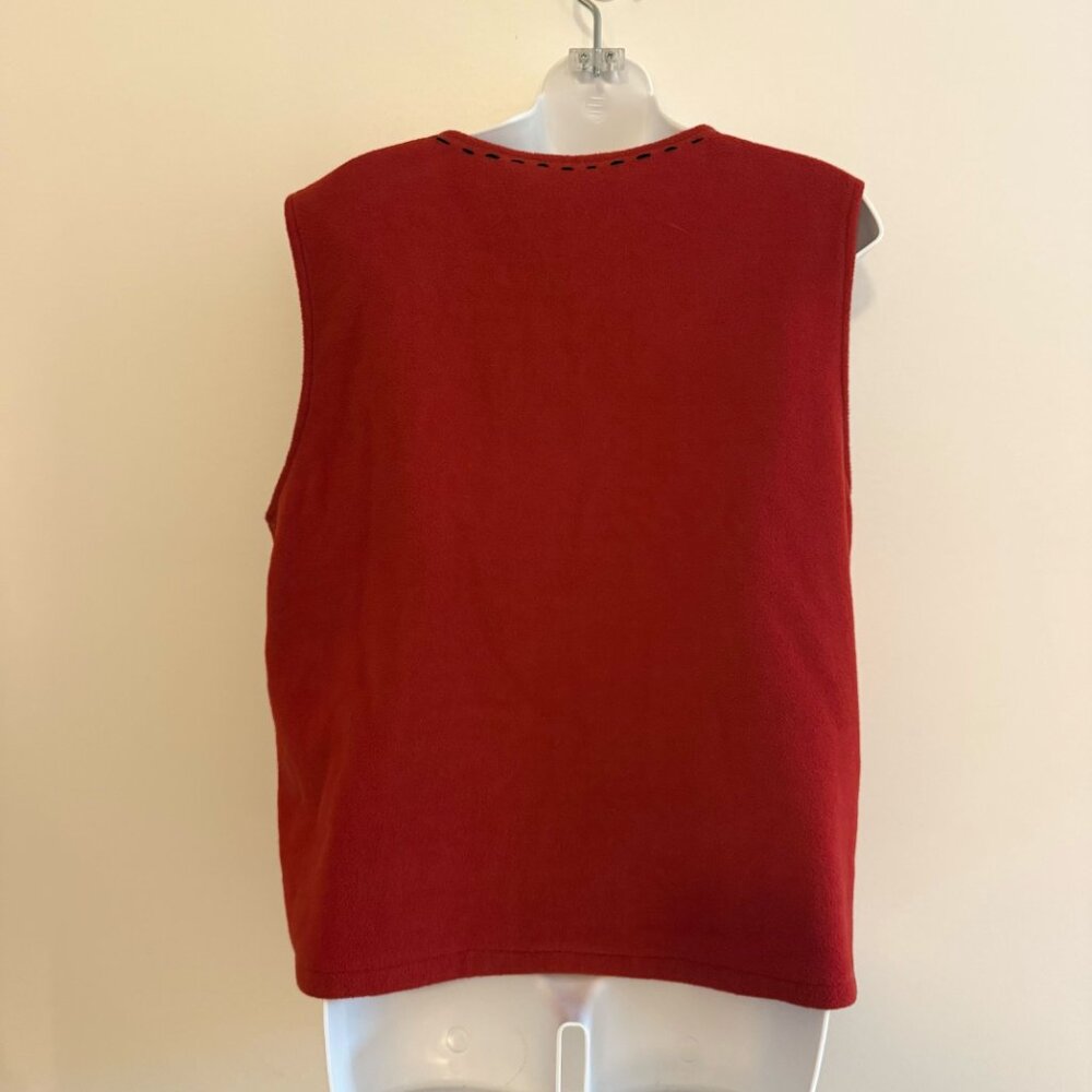 VINTAGE Red Fleece Snowman Christmas Vest Embroidered Zip Front Size Large - Picture 3 of 8